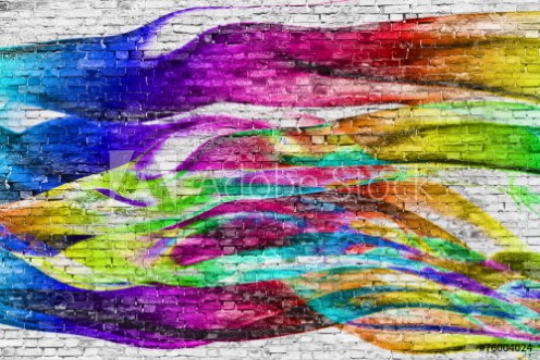 Picture of Abstract colorful painting over brick wall